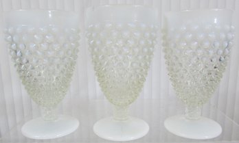 Lot Of 3! Vintage FENTON Brand, Iced Tea GOBLETS Stemware, HOBNAIL French Opalescent Pattern, Appx 6'