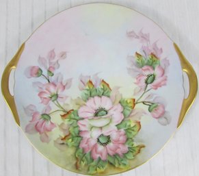 Signed THOMAS Bavaria, Vintage Handled Serving Tray, Pastel FLORAL Pattern, Gold Trim, Appx 11'