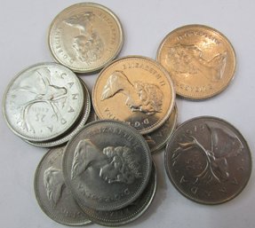 SET Of 10 COINS! Authentic CANADA Issue, Stag Deer Quarters $.25, Mixed Dates, Discontinued Type Coins