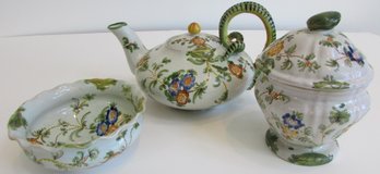 Vintage CANTAGALLI Brand Dinnerware, Covered TEAPOT & SUGAR CREAMER Set, Multicolor Floral Pattern, ITALY