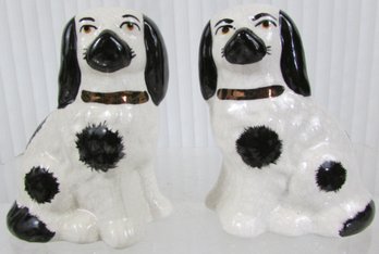 Set Of 2! Vintage STAFFORDSHIRE Figurines, Matched Pair Of DOGS, White & Black, England, Appx 4'