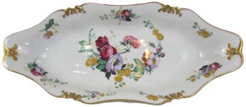 Vintage HAVILAND LIMOGES Brand Fine China, OBLONG BOWL, Colorful FLORAL With Gold Trim, FRANCE, Appx 13.5'