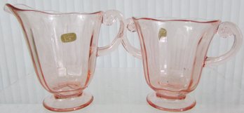 Set Of 2! Vintage FOSTORIA Brand, SUGAR & CREAMER Set, PINK LAFAYETTE Pattern, Elegant Depression, Appx 4'