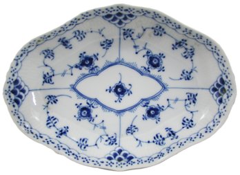 Vintage ROYAL COPENHAGEN Dinnerware, Oblong PICKLE DISH, Blue HALF LACE Pattern, Approx 8.5''