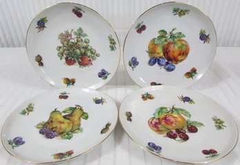 Set Of 4! Vintage TOSCPORT Brand, LUNCH PLATES, Colorful FRUIT Patterns, CZECHOSLOVAKIA, Gold Trim, Appx 7.5'