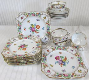 Set Of 18 Pieces! Vintage SCHUMANN Brand, EMPRESS DRESDEN FLOWERS Pattern, Includes Plates Cups & Saucers