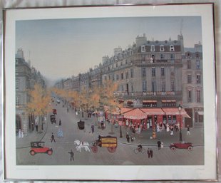 Vintage MICHEL DELACROIX Print, 'LES GRANDS BOULEVARDS,' Approx 32' X 26,' Simply Framed