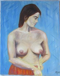 Signed MELES, Portrait Of A Woman, Original PAINTING On Canvas 1969, Appx 30' X 24' Size, Unframed