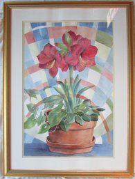 Signed HANNELORE LIVADAS, Original Watercolor? On Paper, Amaryllis, Approx 37.5' X 28,' Nicely Framed