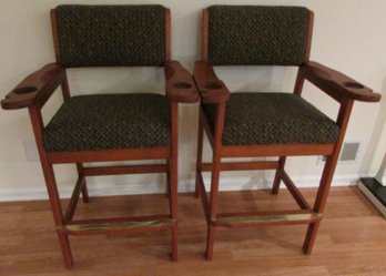 Set Of 2! Counter Height SPECTATORS Chairs, Diamond Pattern Upholstery, Wood Frame & Back, Approx 46' High