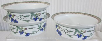 Set Of 3 Pieces! Vintage DANSK Brand, SOUP Or CEREAL BOWLS, UMBRIAN FLOWERS Pattern, Appx 6.75'