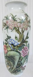 Vintage Decorative Porcelain VASE, Chinese BIRD & FLOWERS Design, Hand Painted Multicolor, Appx 10' Tall