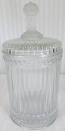 Vintage MMA METROPOLITAN MUSEUM Of ART Brand, BISCUIT JAR, Frosted Crystal Three 3 Faces Pattern, Appx 9.5'