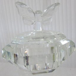 Vintage SORELLE Brand, Covered POWDER JAR, Winged BUTTERFLY Design, Crystal Clear, Made In ITALY, Appx 4.5'