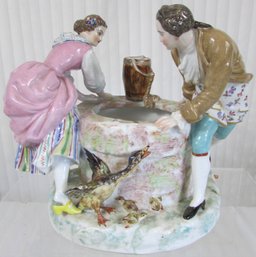 Vintage Porcelain Figurine, LOVERS At The WELL Design, Hand Painted, Appx 9'