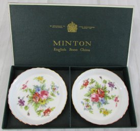 Set Of 2! Vintage MINTON Brand, Small BONE CHINA Dishes, MARLOW Floral Pattern, England, Appx 3.5'