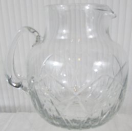 Vintage BLOCK Brand, Drink PITCHER, Blown CRYSTAL, Cut Pattern, Applied Handle, Large Size Appx 8' Tall