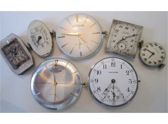 SET Of 7 Pieces! Vintage WATCH MOVEMENTS, Including Le Coultre, Waltham, Cartier, Movado