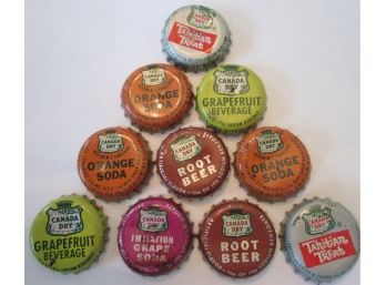 SET Of 10 Pieces! Vintage CANADA DRY, Soda BOTTLE CAPS, Root Beer, Orange Soda, Tahitian Treat, Grapefruit