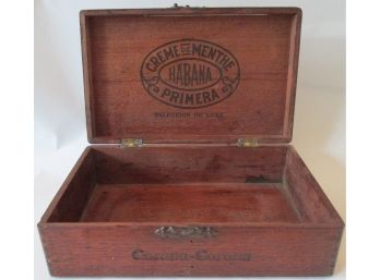 Vintage CORONA Brand, Wooden CIGAR BOX, Habana Primera, Creme De Menthe