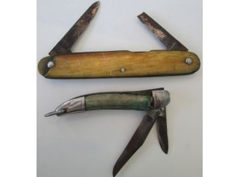 SET Of 2! Vintage POCKET KNIVES, Each 2 Steel Blades,  Green Is COLONIAL Brand, Sold AS-IS