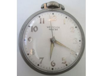 Signed WESTCLOX, Vintage POCKET BEN POCKET WATCH, Silver Tone Base Metal Finish