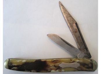 Signed COLONIAL, Vintage POCKET KNIFE, 2 Steel Blades,  Pearlized Handle