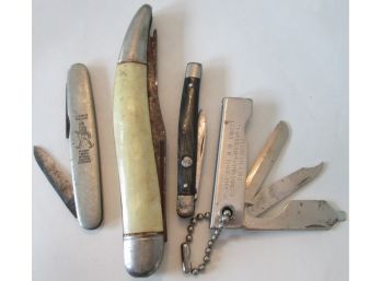 SET Of 4! Vintage POCKET KNIVES, Steel Blades, Advertising Including JOHNNIE WALKER, Sold AS-IS