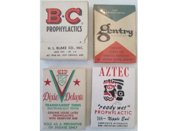 SET Of 4! Vintage CONDOMS PROPHYLACTICS, Includes GENTRY, AZTEC & DIXIE DELUXE