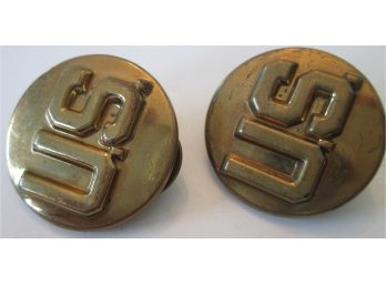 SET Of 2! Vintage MILITARY Style Lapel  PIN Buttons, Embossed 'US,' Brass Tone Finish