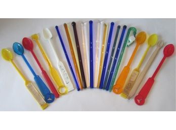 SET Of 20 Pieces! Vintage BARWARE SWIZZLE STICKS, Plastic & Glass, Advertising Including Partners Choice