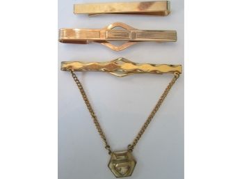 SET Of 3! Vintage NECK TIE BARS, Gold Plated, Signed ANSTON, KREMENTZ & SIMMONS