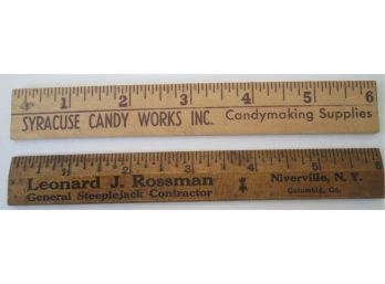 SET Of 2! Vintage Advertising RULERS, Syracuse Candy Works & Leonard J. Rossman, Wooden