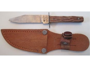 Vintage MINI HUNTING KNIFE, Steel Blade, Leather-like Sheath