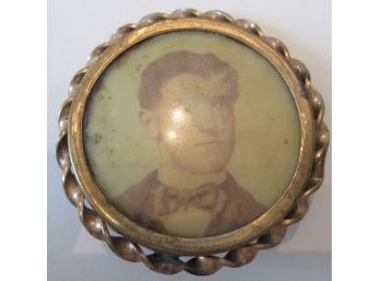 Signed GRANLEY, Vintage Portrait  BROOCH PIN, Photo Insert, Gold Tone Base Metal Finish