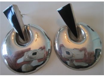 Signed, Vintage PAIR Pierced EARRING SET, BLACK Insert, Sterling .925 Silver, Made In MEXICO