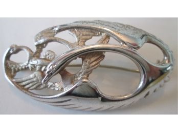 Vintage Oval BROOCH PIN, Sculptural LOON BIRD Design, STERLING .925 SILVER Finish