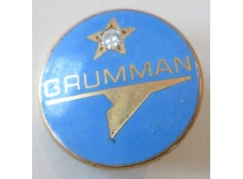 Signed, Vintage Blue GRUMMAN LAPEL PIN, CRYSTAL STONE Insert, Gold Tone Finish