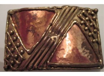 SIGNED Vintage BELT BUCKLE, Handcrafted '80s ARTISAN Design, BRASS & COPPER Finish, Made In MEXICO