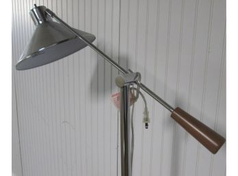 Modern Adjustable FLOOR LAMP, Chrome Finish, Wood Handle, Approximately 50'