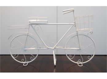 Contemporary Free Standing PLANT STAND, White Color, BICYCLE Shape, Metal Construction