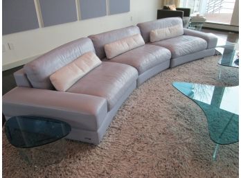 Contemporary ROCHE BOBOIS Brand, 'IL TEATRO' Leather Sectional Sofa With End Unit & Accent Pillows