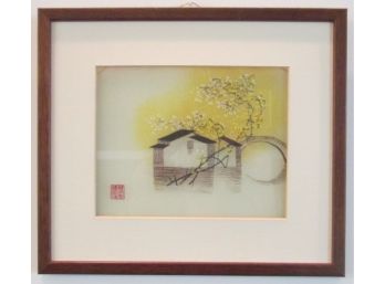 Handmade Original EMBROIDERY, Asian Inspired, 12' X 10' Size, Nicely Framed