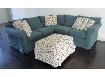 Contemporary 2 Piece Sectional Sofa, Zippered Slipcover, Includes Ottoman And Accent Pillows