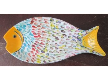 Imported Serving Dish, Multicolor Hand Painted FISH Shape, 14' Long X 6' Wide