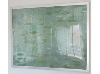 Handmade Original BLOCK Printing, LILY PADS, Soft Green Color, 54' X 45' Large Size, Nicely Framed