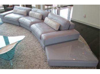 Contemporary ROCHE BOBOIS Brand, 'IL TEATRO' Leather Sectional Sofa With End Unit & Accent Pillows