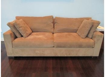 Contemporary CRATE & BARREL Brand, 'AXIS' Upholstered Sofa, Brown Color, Includes Accent Pillows