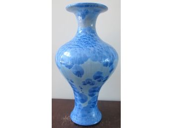 Imported FLOWER VASE, Blue CRYSTALLINE Glaze, Flared Rim Shape, 11' High, Made In China