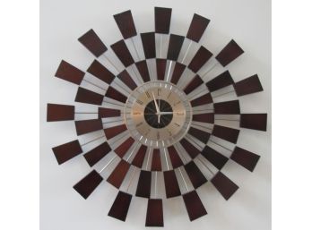 Signed WINGARD, Contemporary WALL CLOCK, STARBURST Shape, Wood & Metal, Battery Electric